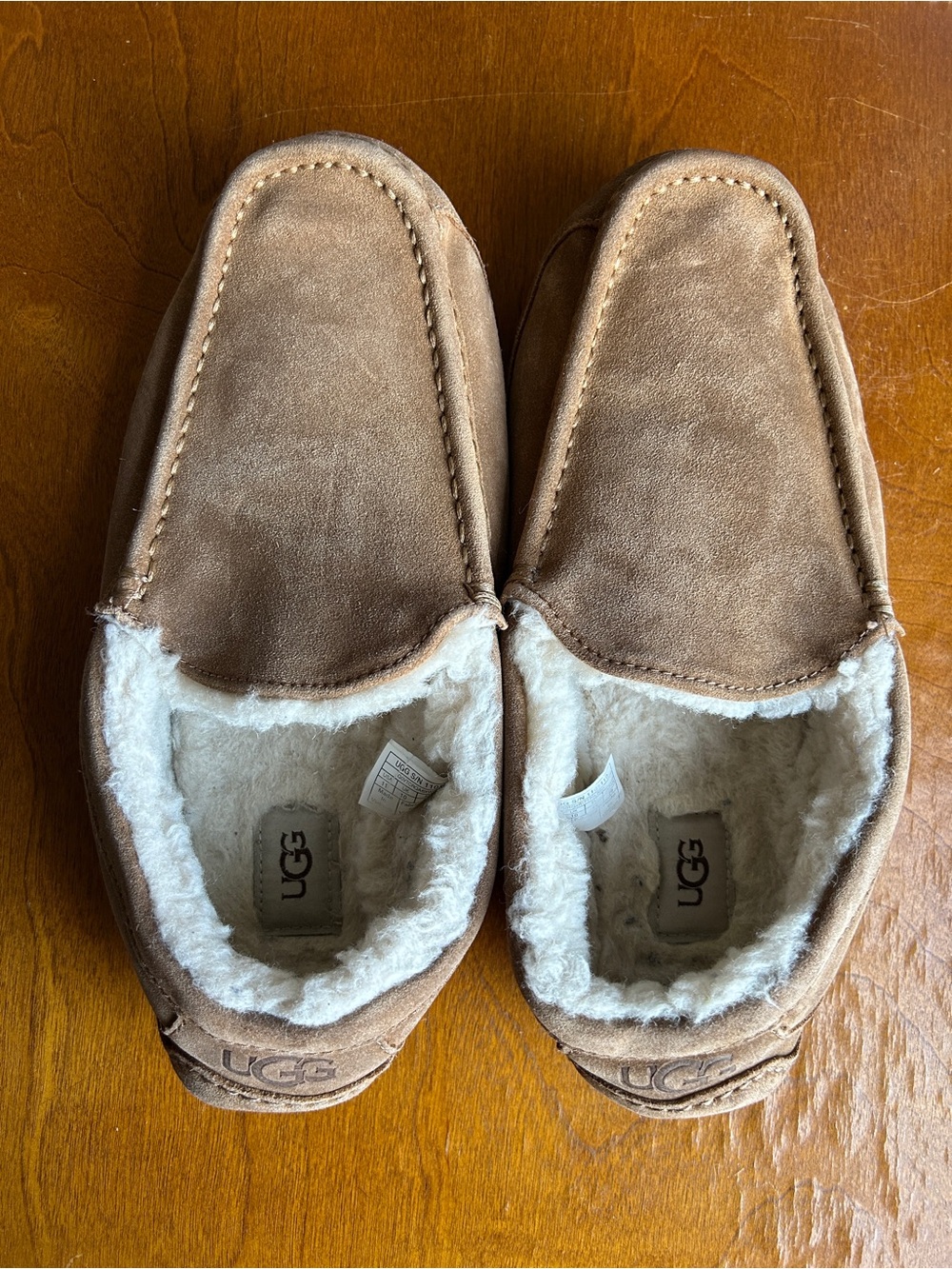 UGG Men's Chestnut Suede Shearling-Trim Slip-On Loafers